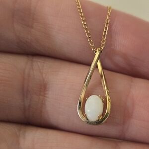 Opal pendant Gold Choker Necklace 14K Gold Fill 15" Binder Bros Mid Century